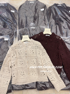 欧洲站南油2025早秋新款 外套 设计师小众镂空钩花针织宽松开衫