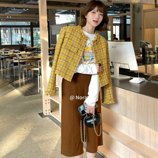 富家千金欧洲站小众设计师秋冬轻奢气质格纹小香风粗花呢短外套女