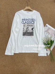 T恤 复古字母休闲时髦长袖 欧洲站小众设计师春夏新款 FRAME美式