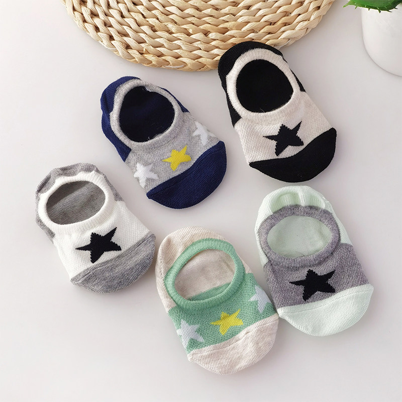 男童袜子夏薄款韩国进口星星船袜棉袜网眼透气短袜防滑袜子
