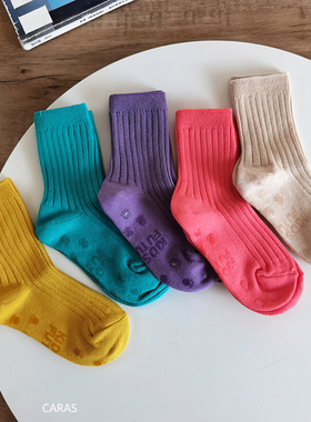 韩国KidsFUTURE儿童糖果色螺纹袜子洋气堆堆袜春秋纯绵女童潮中筒