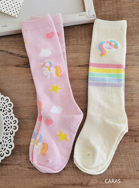 韩国KidsFUTURE春夏女童及膝袜独角兽棉袜儿童粉色公主中筒袜