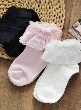 韩国KidsFUTURE儿童花边袜棉袜短袜公主粉色白色洋气蝴蝶结袜子女