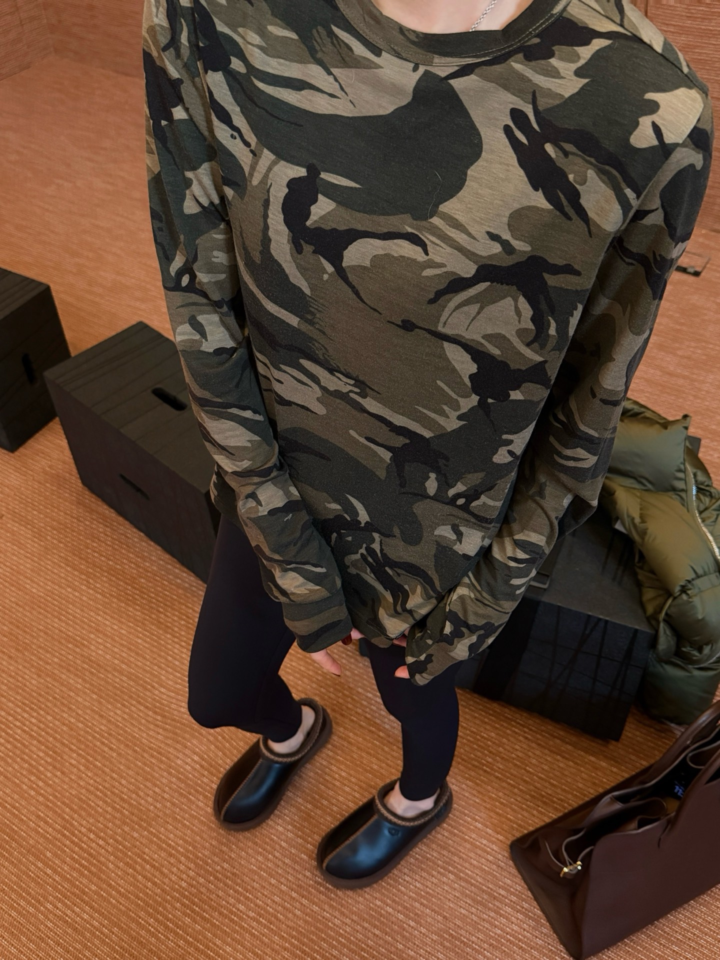 mskin6女25早秋新款复古迷彩印花长袖T恤宽松休闲百搭纯棉上衣潮