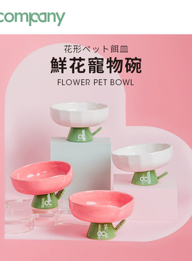 Accompany雏菊宠物碗玫瑰鲜花猫碗陶瓷增高保护颈椎保护防黑下巴