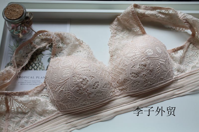 出口韩国订单 外贸文胸背心式宽肩带不掉全蕾丝美背性感内衣女H29