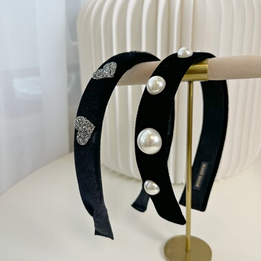 韩国进口丝绒珍珠发箍小众设计酒红蝴蝶结发卡千金大小姐发饰头箍