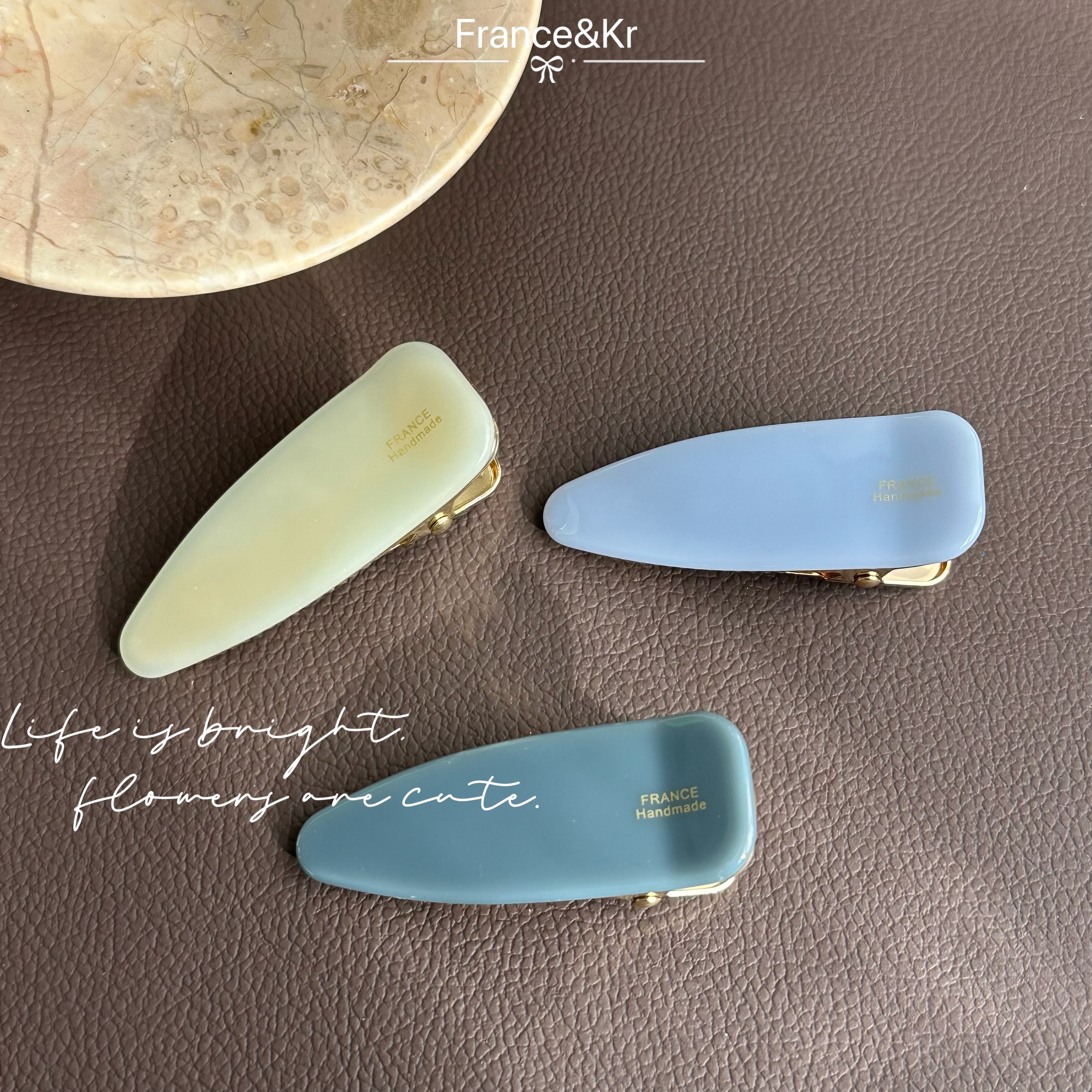 韩国进口雾霾蓝醋酸三角边夹法式复古水滴鸭嘴夹甜美女侧边碎发夹