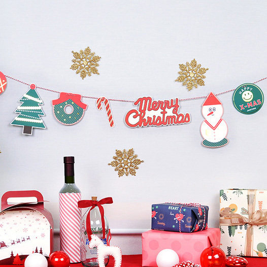 卡通圣诞派对小彩旗橱窗幼儿园教室装饰吊饰挂旗贺卡圣诞节装饰品