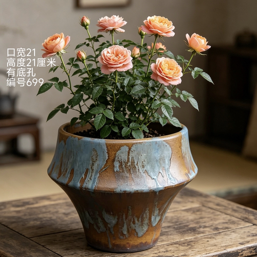 粗陶花盆复古透气多肉花盆兰花蝴蝶兰三角梅盆家用大口径陶瓷盆