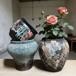 特价粗陶陶瓷花盆高级感清仓家用绿植多肉紫砂三角梅陶土大号口径