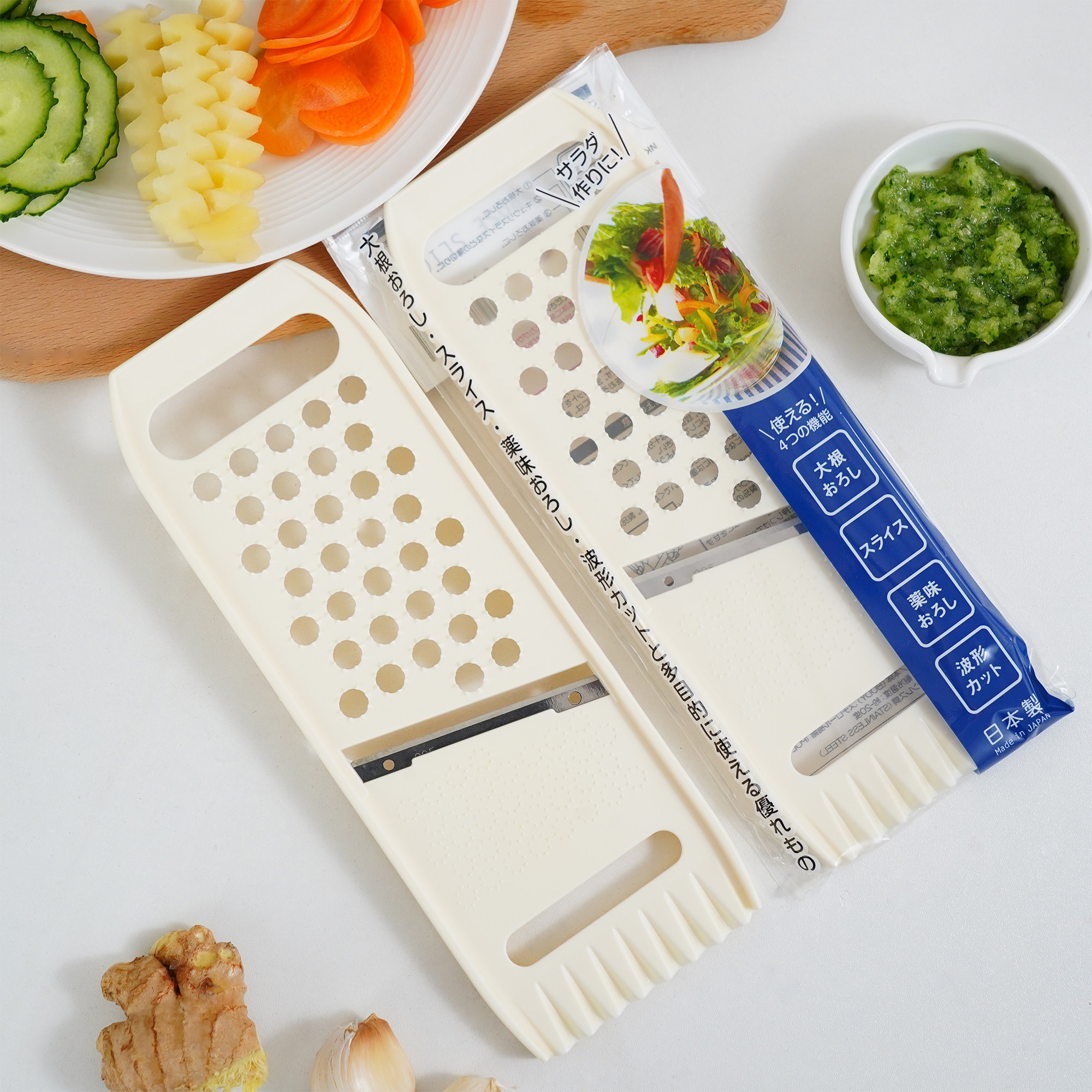 日本进口多功能切菜器果蔬姜蒜磨容器刨片器辅食料理器波浪形切器