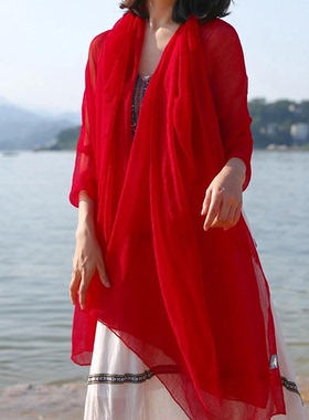 美丝宸 热卖纯色大尺寸140*180沙滩巾四季可用抗皱大红丝巾围巾薄