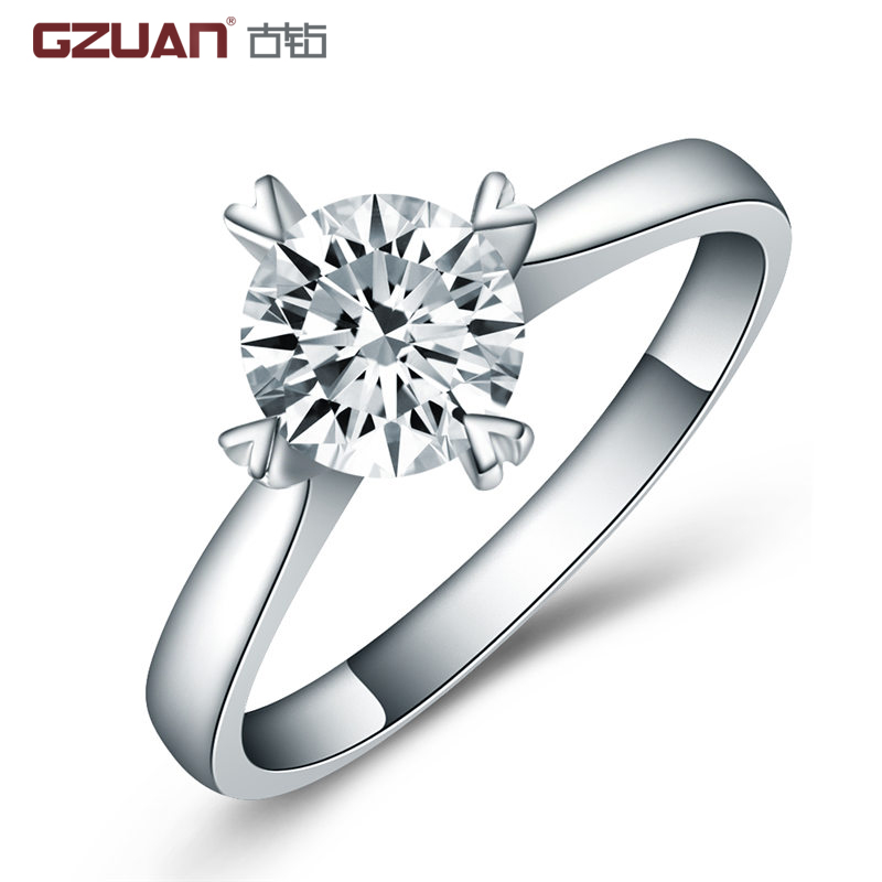 gzuan古钻 四爪1克拉钻石戒指女款婚戒18k白金女式钻戒新款包邮