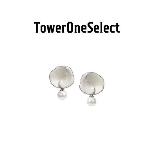 TowerOneSelect官方店ZHAO虎刺梅白珐琅珍珠耳钉mini气质百搭耳环