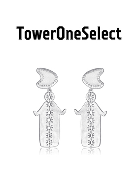 TowerOneSelect官方店GLYPHS盼金妹耳钉艺术清冷感银色长款耳环女