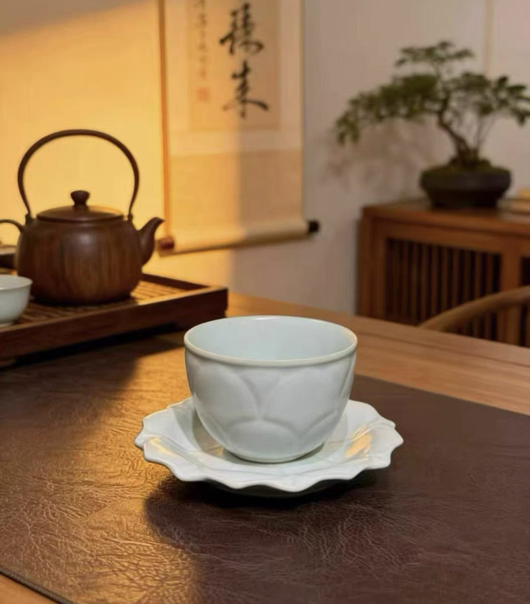 专柜正品 东道汝窑 莲花杯 莲升杯 杯托 壶托 可养开片汝窑茶杯