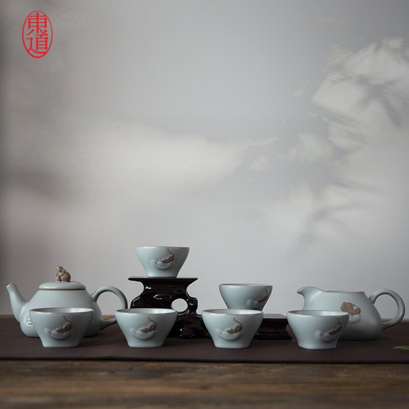 专柜正品 东道汝窑鼠年限量款套组鼠来宝茶壶半组 限量款证书齐全