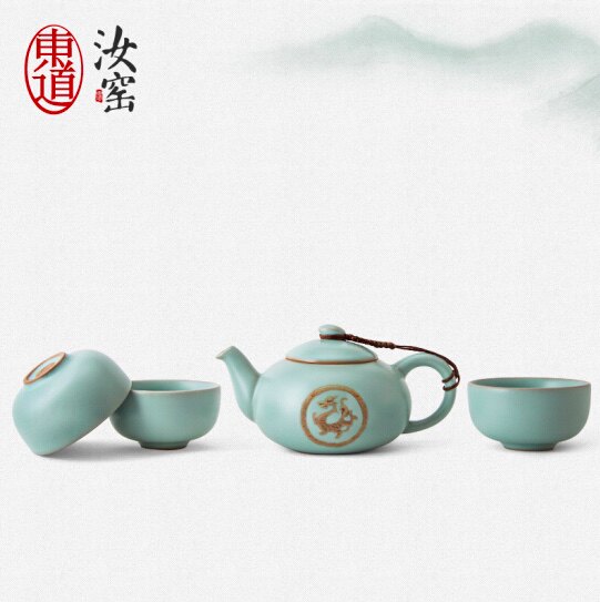 专柜正品 东道汝窑 天龙套组 天龙天乐套组开片汝窑壶杯组 限量版
