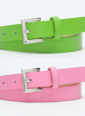 绿色腰带时尚裤带简约银扣装饰百搭配连衣裙子牛仔裤带蓝色皮带女