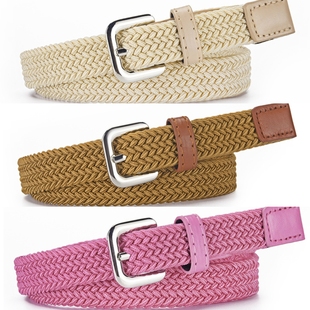 玫红墨绿色儿童帆布腰带男女学生裤带休闲弹力编织皮带女灰色蓝色