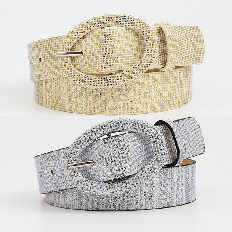银色宽腰带女装饰连衣裙搭配大衣亮片bling椭圆扣牛仔裤皮带金色