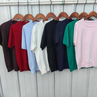 棉莫代尔混纺圆领针织衫短袖毛衣女483007 461035 469409 474983