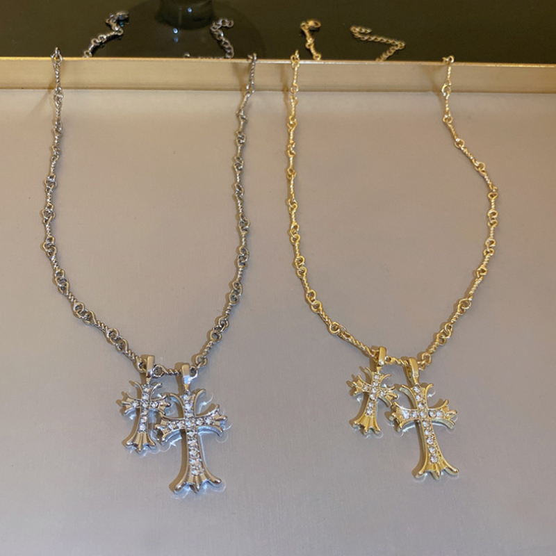 电镀气质镶钻十字架项链