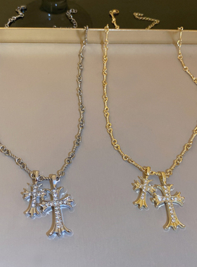电镀气质镶钻十字架项链
