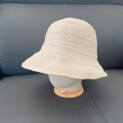 网红春夏轻薄透气渔夫帽子女复古手工编织针织帽户外防晒遮阳盆帽