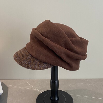 partyme手工拼接褶皱小檐圆顶报童帽堆堆帽文艺鸭舌帽休闲贝雷帽