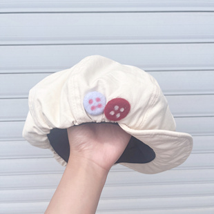 日系女棉麻贝雷帽复古文艺毛毡纽扣画家帽八角帽百搭大头围报童帽