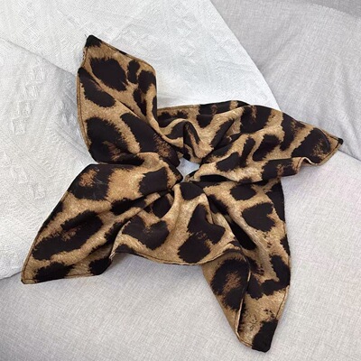 partyme手工豹纹方巾大肠发圈方形侧低马尾发绳扎头发皮筋头绳