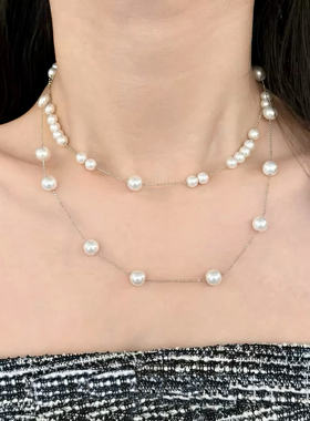 纯纯欲动破碎感双层珍珠项链女轻奢高级感choker小众锁骨链颈链