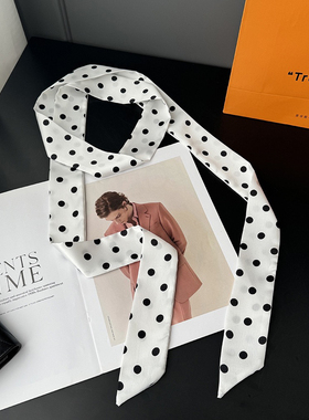 Partyme韩国长条波点小丝巾系脖领带网红百搭细窄飘带丝带围巾女