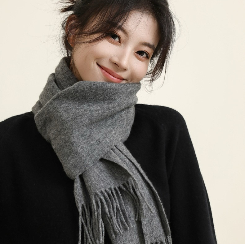 气质百搭纯色羊毛围巾情侣秋冬高级感披肩加厚围脖流苏东北保暖女