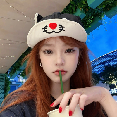 partyme手工2025年新款可爱卡通黑猫翻檐棒球帽刺绣显脸小鸭舌帽