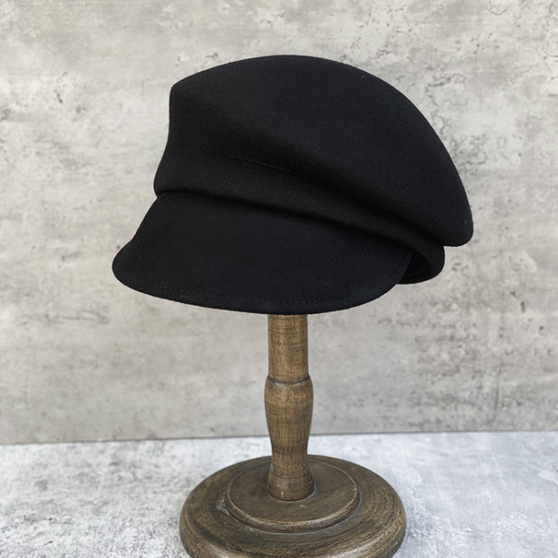 黑色纯羊毛画家帽子鸭舌帽