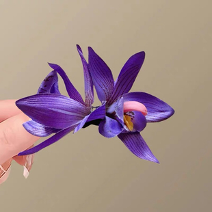紫色蕙兰花性感纯欲风花朵侧边夹海边度假发夹气质拍照头饰鸭嘴夹
