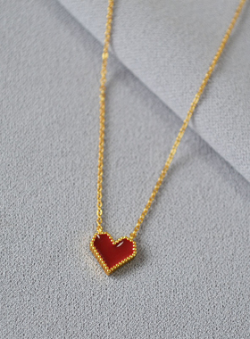 日韩小众复古红色爱心珐琅滴釉简约个性气质短款项链锁骨链女