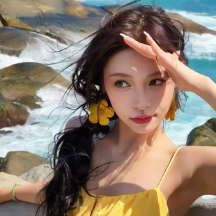 Partyme手工编织拉菲草夸张花朵耳钩甜美小众设计耳环旅行海岛女