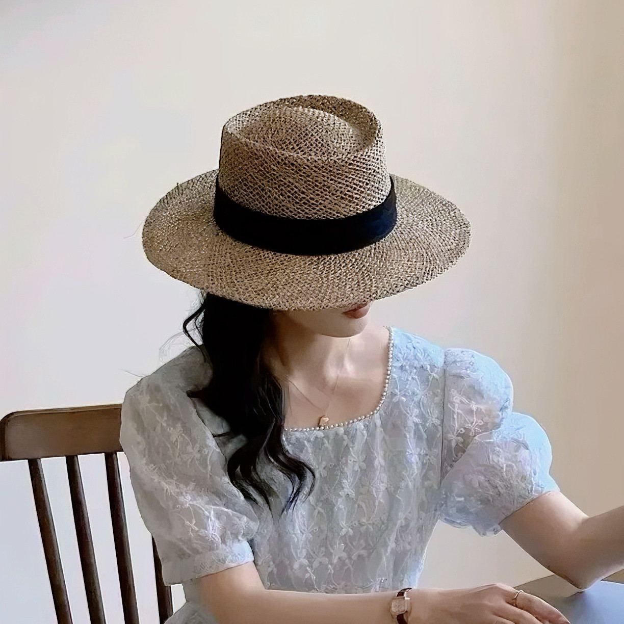 网红手工草编网红礼帽子女欧美风英伦海边出游度假镂空遮阳帽草帽