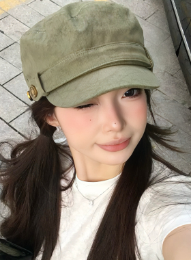 时髦复古平顶帽女春秋韩版个性百搭纯色马术帽显脸小鸭舌报童帽潮