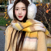 出口韩国条纹围巾秋冬流苏高级仿马海毛彩色保暖百搭披肩围脖长款