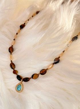 partyme手工网红绿松石水滴小众设计串珠项链女高级感锁骨链颈链