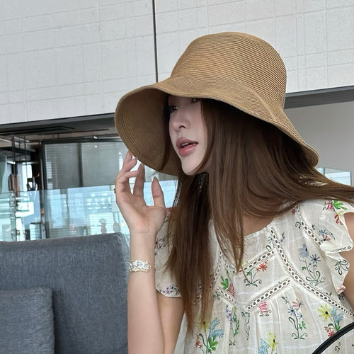 partyme手工横条纹女出游度假大帽檐防晒沙滩帽夏海边素颜遮阳帽