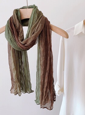 旅行出片围巾女西北褶皱拼色保暖防寒围脖百搭压皱围巾披肩丝巾
