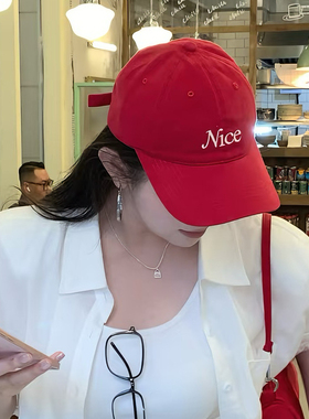 partyme手工新款红色字母棒球帽女显脸小宽帽檐软顶春秋鸭舌帽