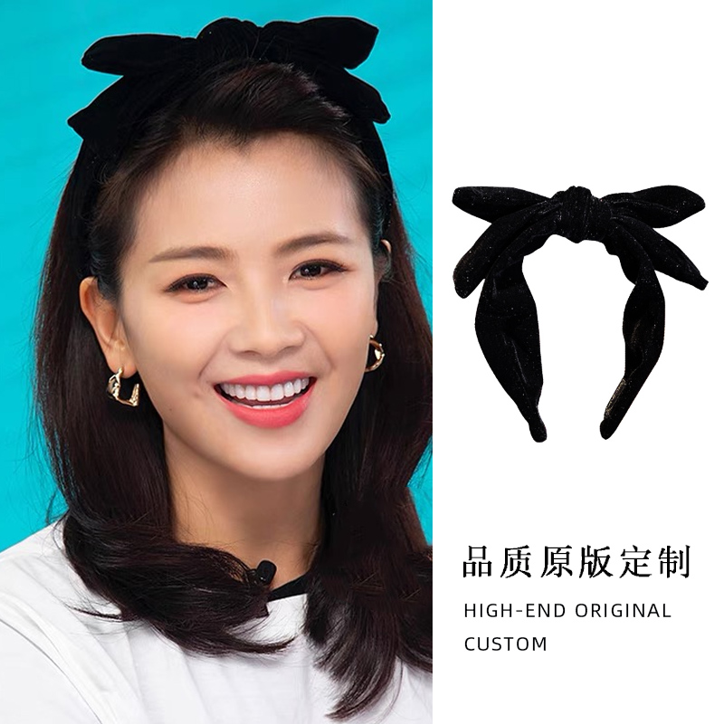 高颅顶丝绒超大发箍宽边优雅气质