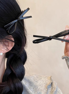 网红y2k甜酷皮革蝴蝶结发夹博主碎发刘海夹小众发卡发饰鸭嘴夹女